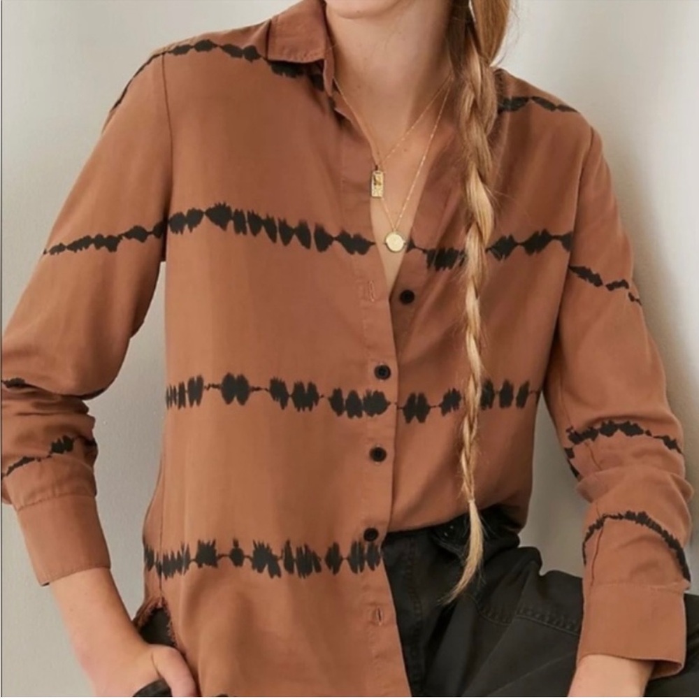 Anthropologie blouse Cloth Stone Edie Brown tie dye button Down Blouse